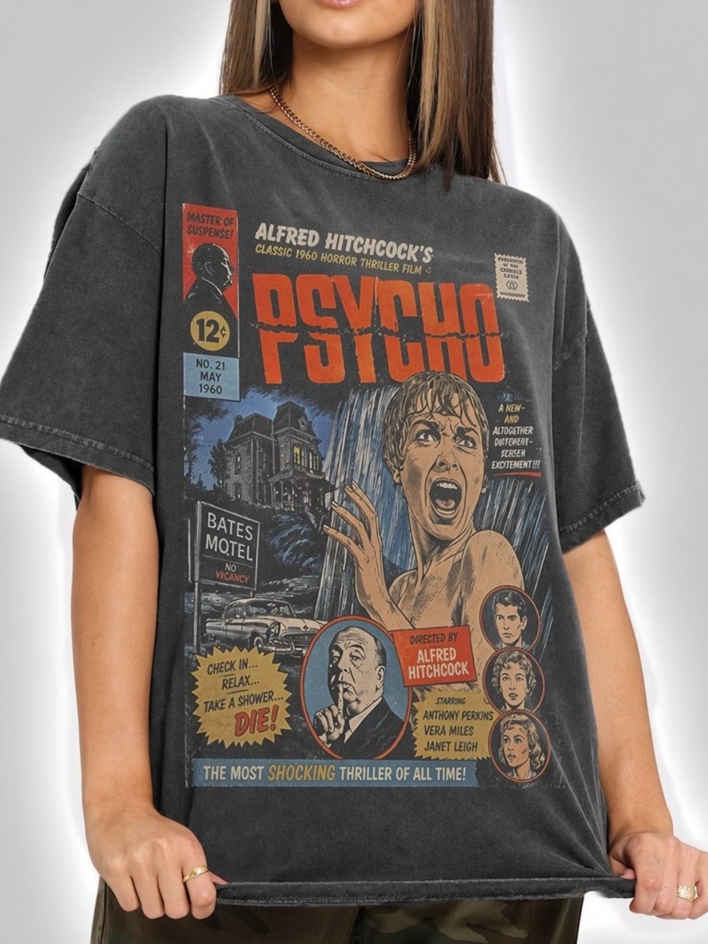Psycho 1960 Movie Alfred Hitchcock Retro Horror Movie Comfort Color Thriller Tee